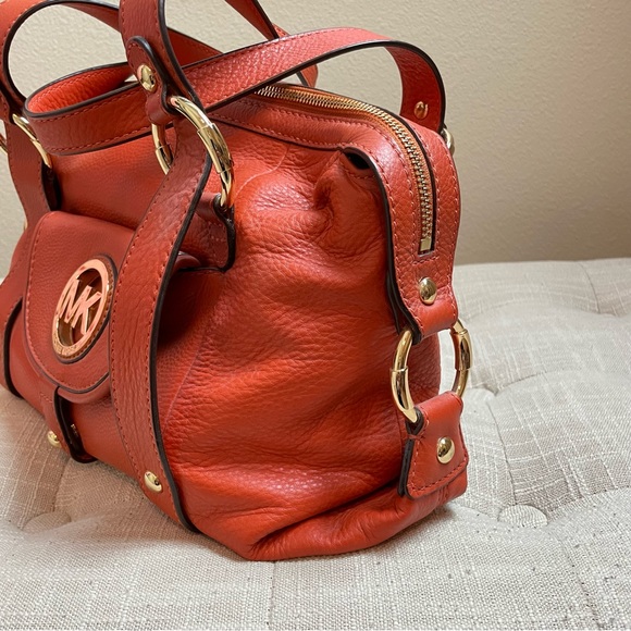 MICHAEL KORS Orange Gold Logo Pebbled Leather Handbag / Bag / Purse - Picture 5 of 12